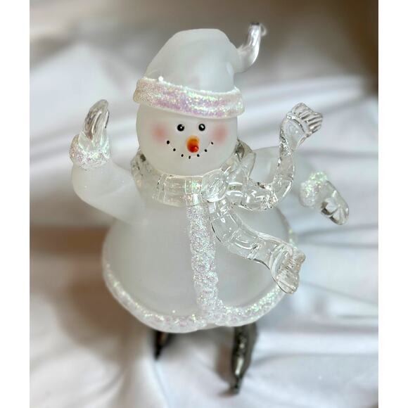 Vintage Christmas Around the World Skating Snowman Frosted Glass - Picture 5 of 16
